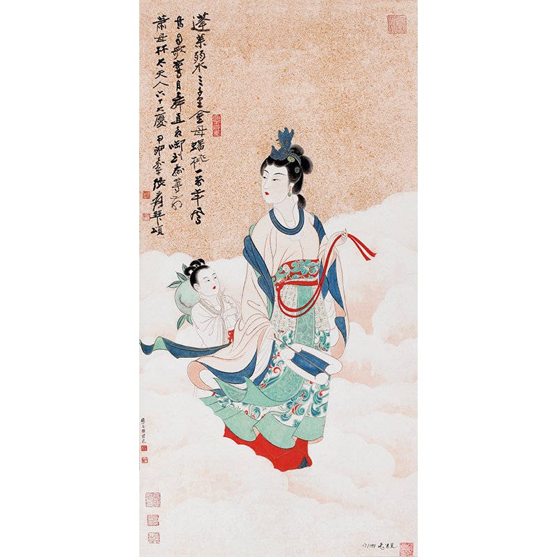 《蟠桃献寿》 绢本材质