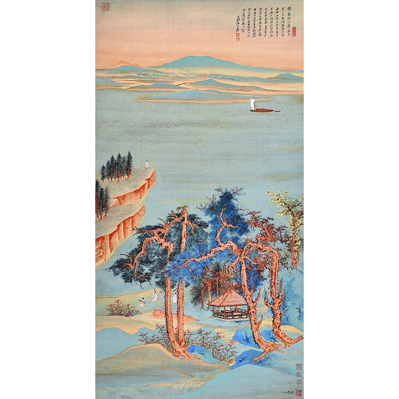 《仿千里江山图 》  绢本材质