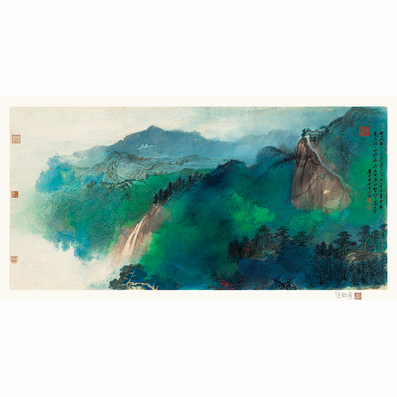 大千工笔山水与泼彩山水组合（组合赠送张大千嫡女张心庆四平尺书法一幅）